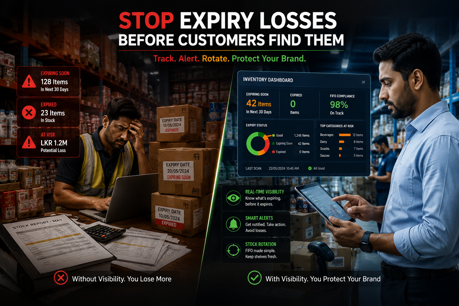 Expiry prevention and warehouse management system