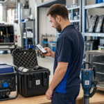 Rental equipment being tracked with QR codes and RFID in an organized warehouse